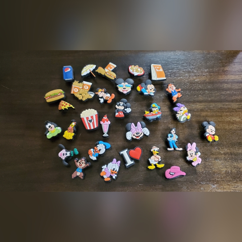 Disney Character Shoe Charms Set - Red, Blue, Yellow. Set Of 30